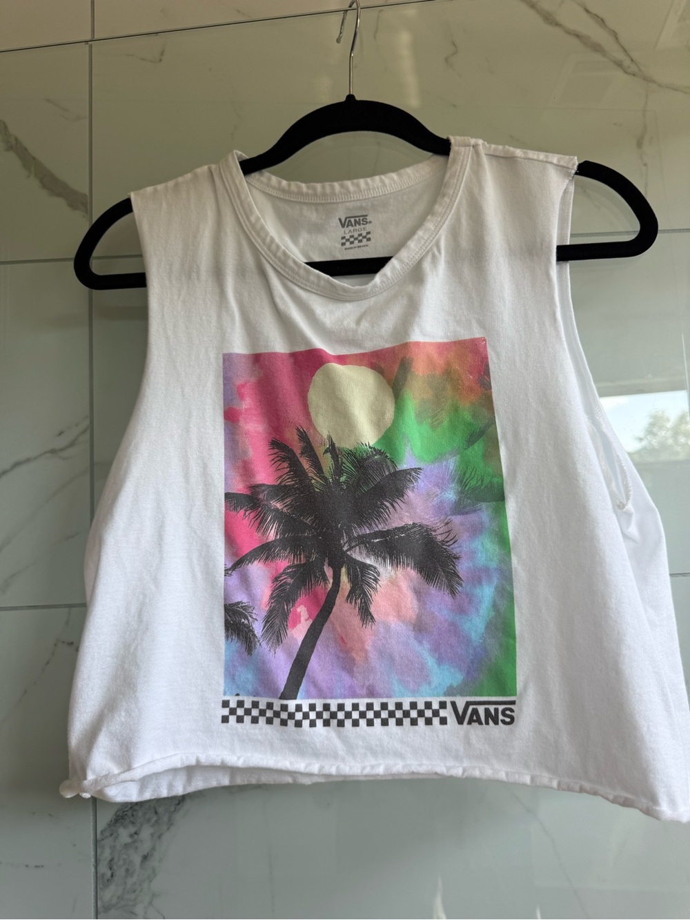Vans White Crewneck Tee with Gray Checkerboard Logo